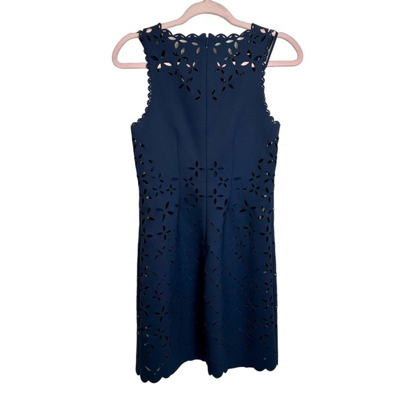 J. Crew Dress Women’s sz. 0 (XS) Navy Blue‎ Lasercut Scallop Sleeveless Shift - Picture 6 of 10
